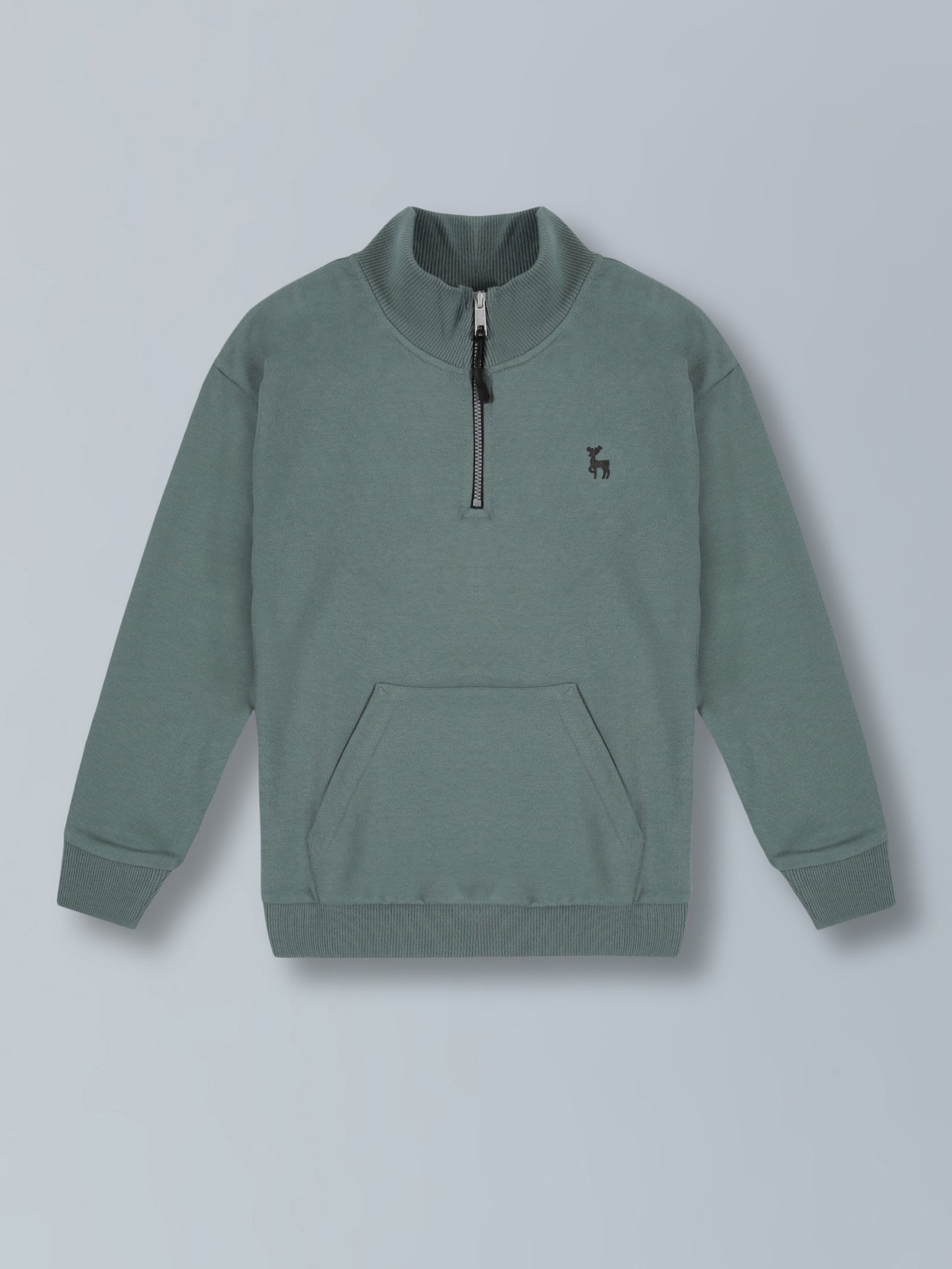 Solid Half Zipper Cotton Sweatshirt- Summer Green