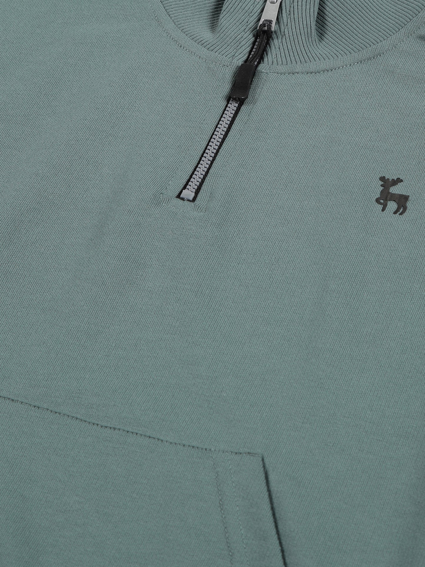 Solid Half Zipper Cotton Sweatshirt- Summer Green