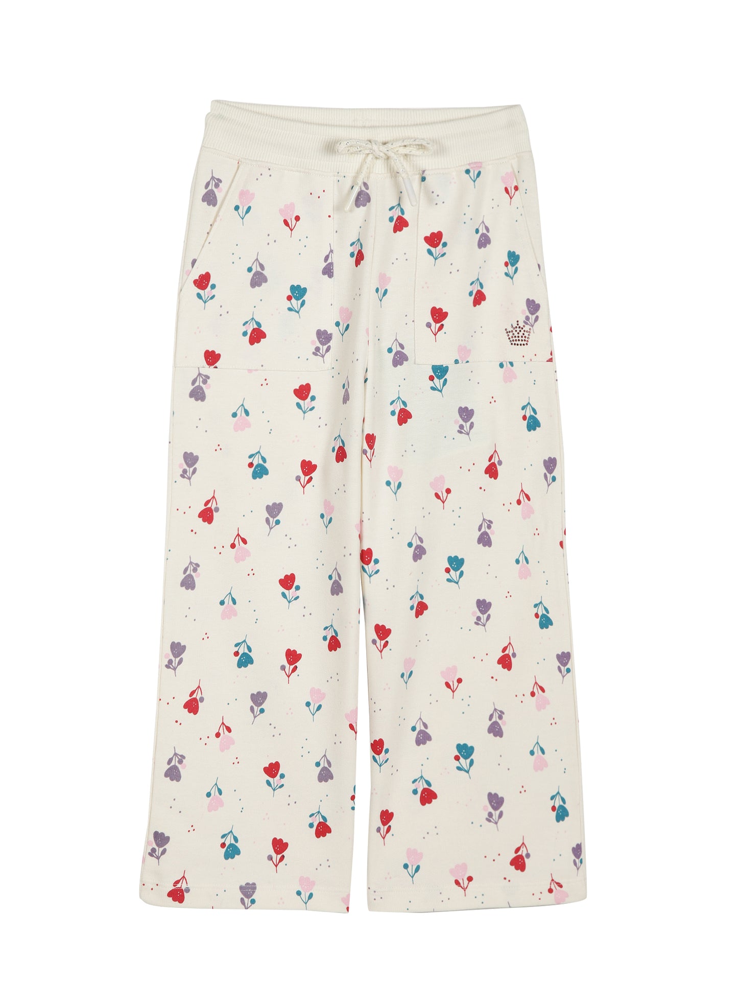Flower AOP & Crown Stone wide legTrouser - vanilla