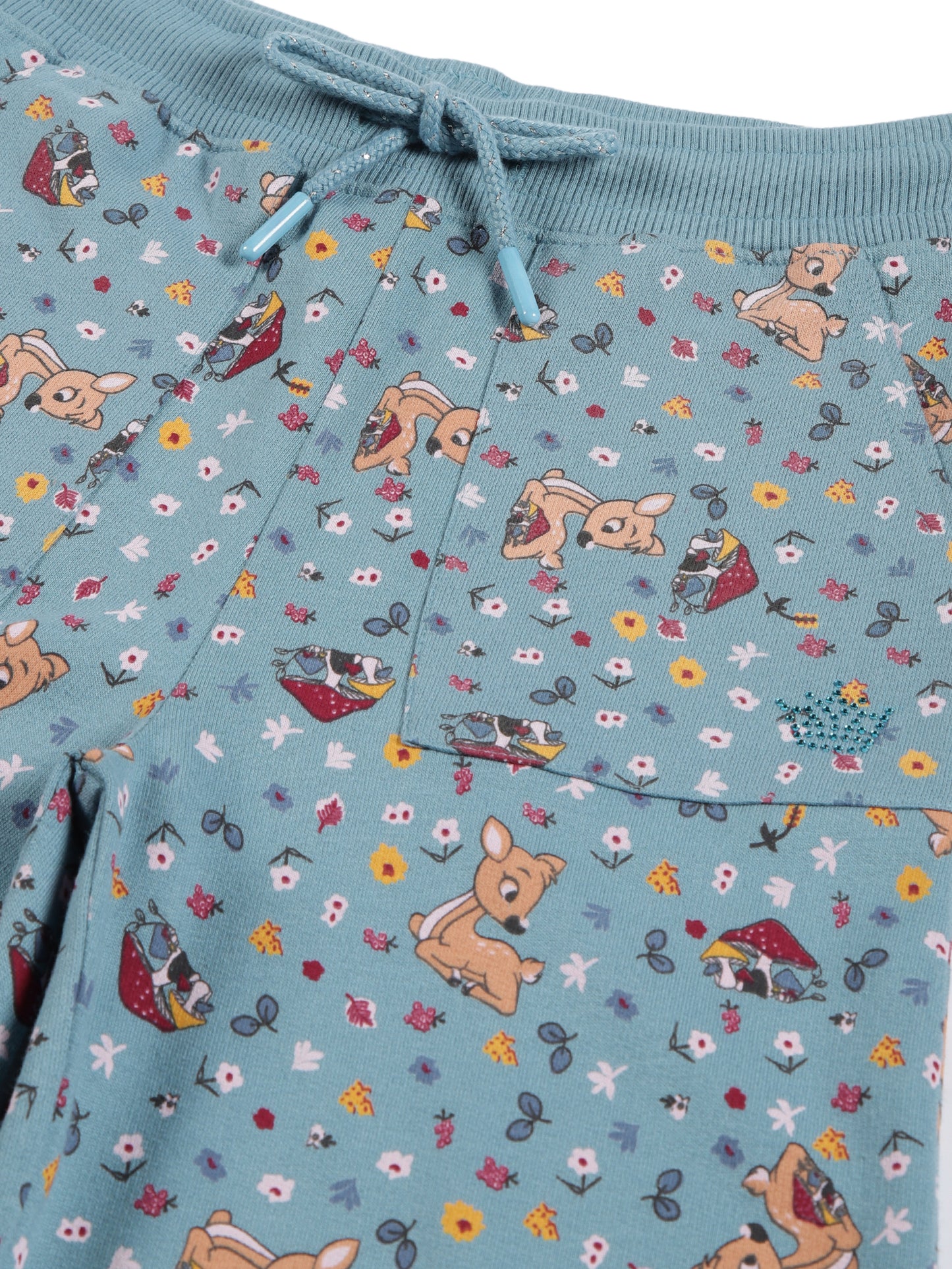 Deer AOP & Crown Stone wide legTrouser - Teal Blue