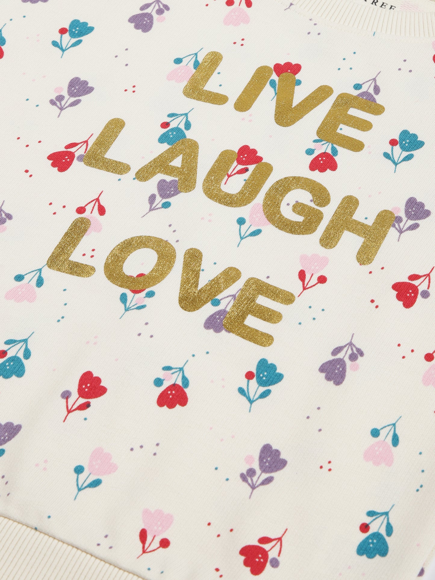 Flower AOP & Live Laugh Love Pullover Crew Neck Sweatshirt - Vanilla