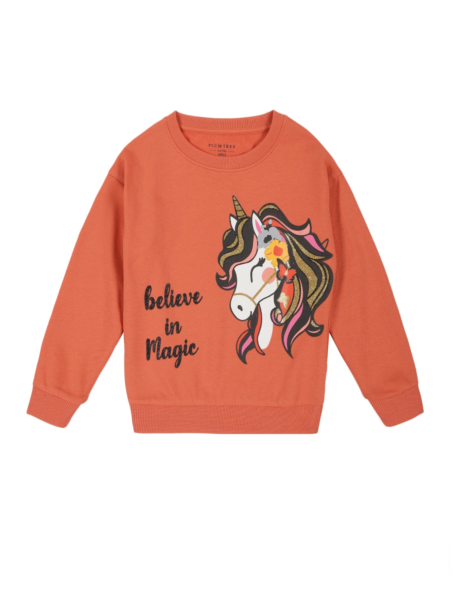 Believe In Magic Pullover Crew Neck Sweatshirt - Winter Orange