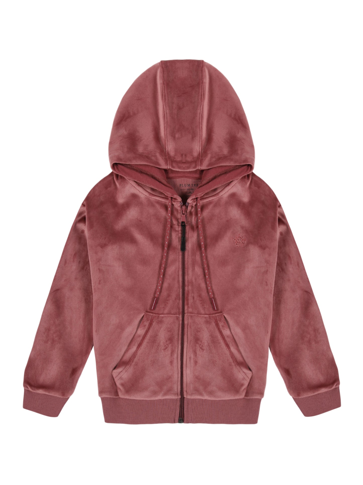Crown Stone Velour Zip Through Hoodie - Winter Pink
