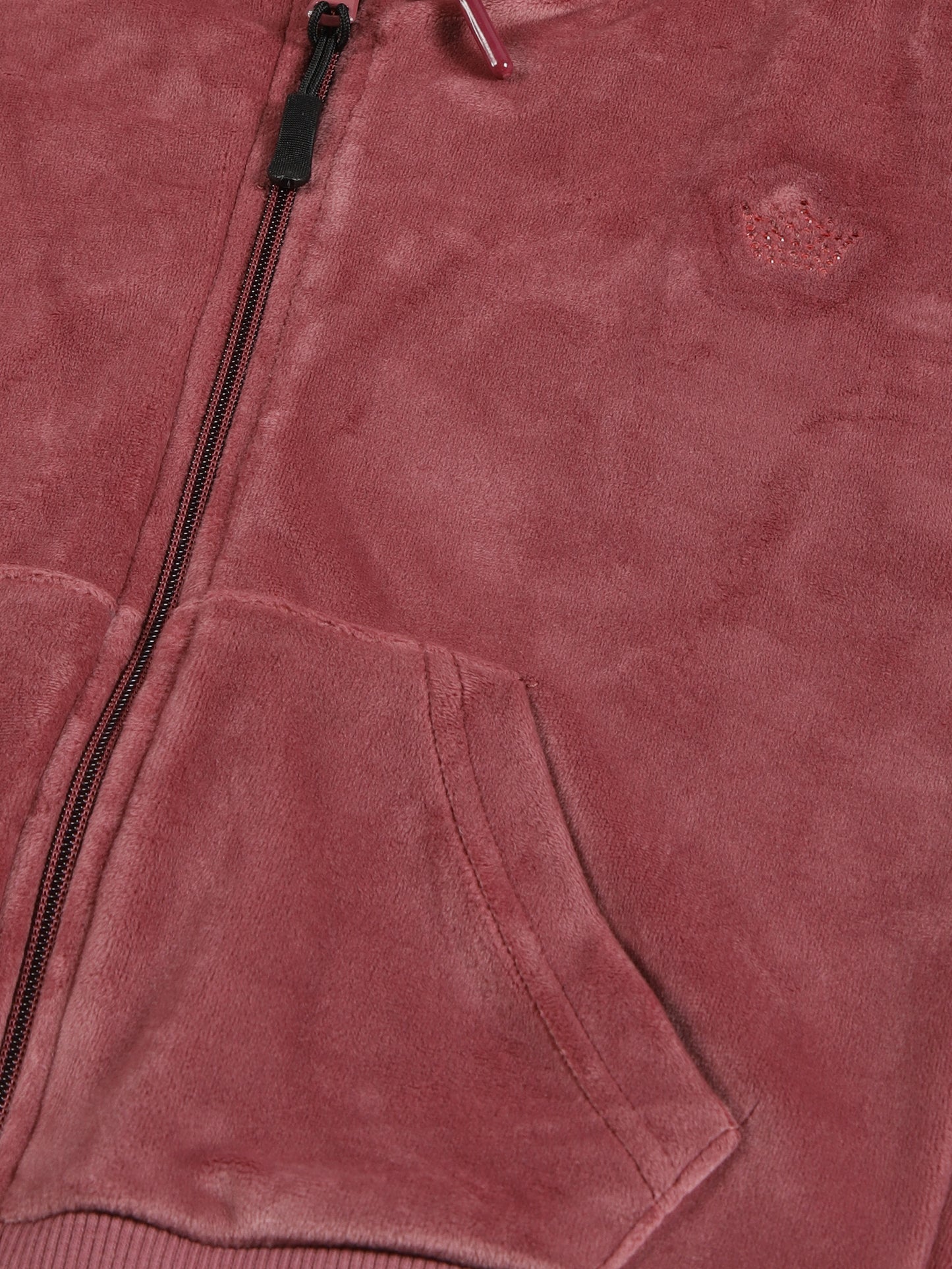Crown Stone Velour Zip Through Hoodie - Winter Pink