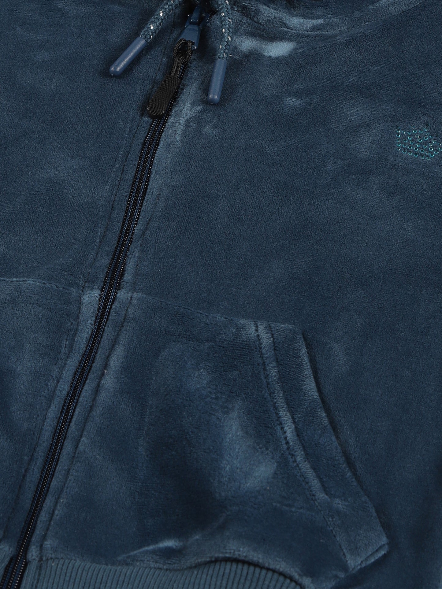 Crown Stone Velour Zip Through Hoodie - MidNight Blue
