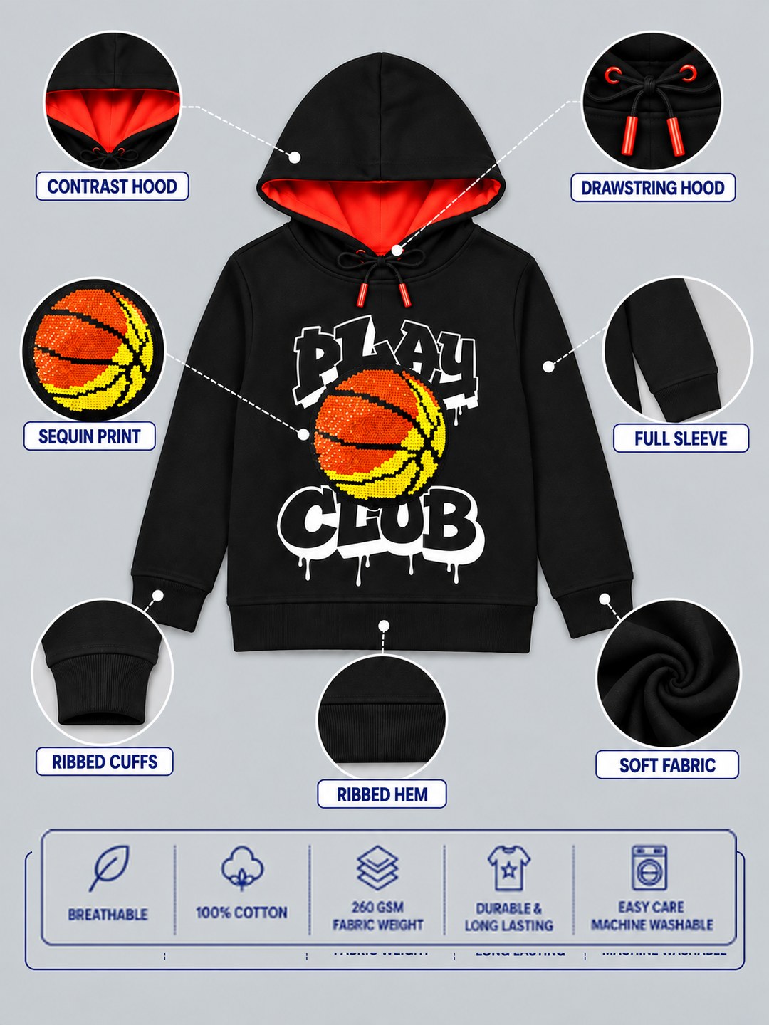 Boys Premium Soft Cotton Full Sleeve Printed Hooded Sweatshirt