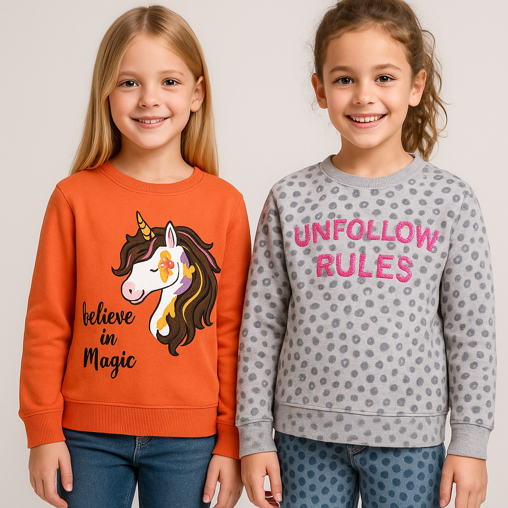 Glitter Printed Round neck Pullover Sweatshirt pack of 2- Grey and Orange