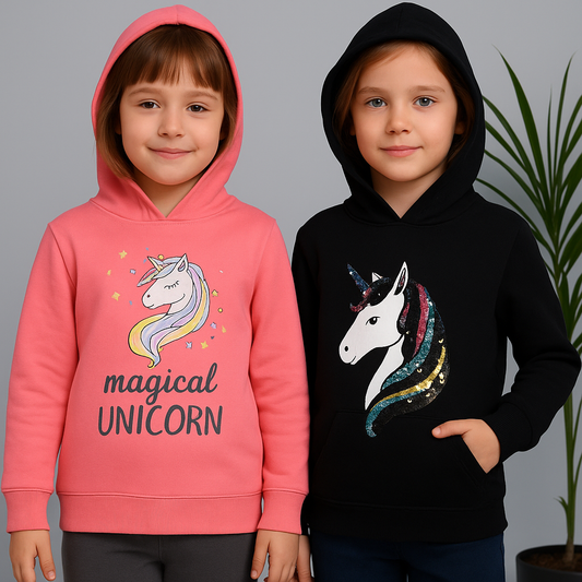 Reversible Sequins Printed Hoodie Sweatshirt pack of 2- Black and Pink