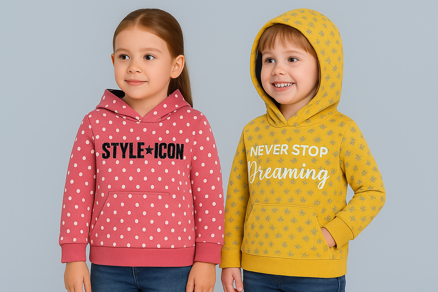 Polka Printed Hoodie Sweatshirt pack of 2- Yellow and Pink