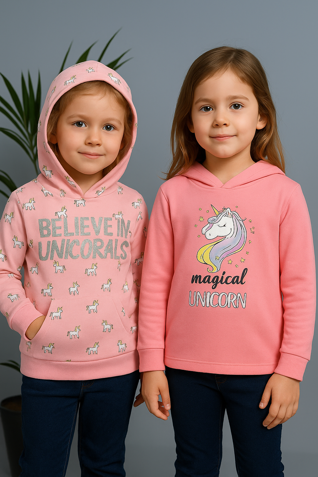 Unicorn Printed Hoodie Sweatshirt pack of 2- Pink