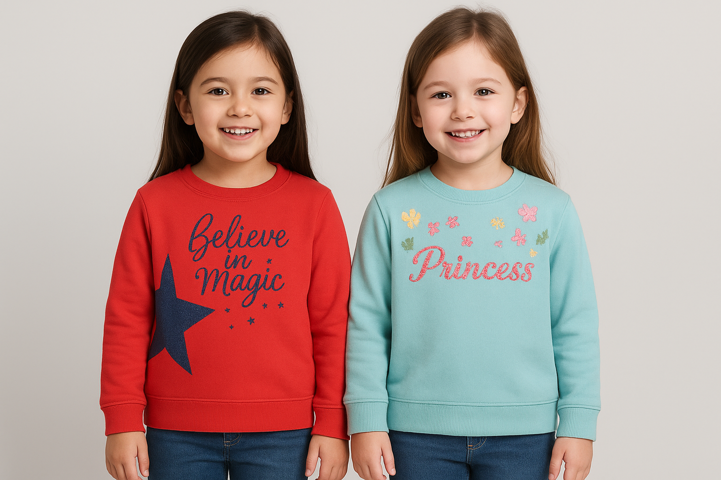 Princess Printed Round neck Pullover Sweatshirt pack of 2- Green and Red