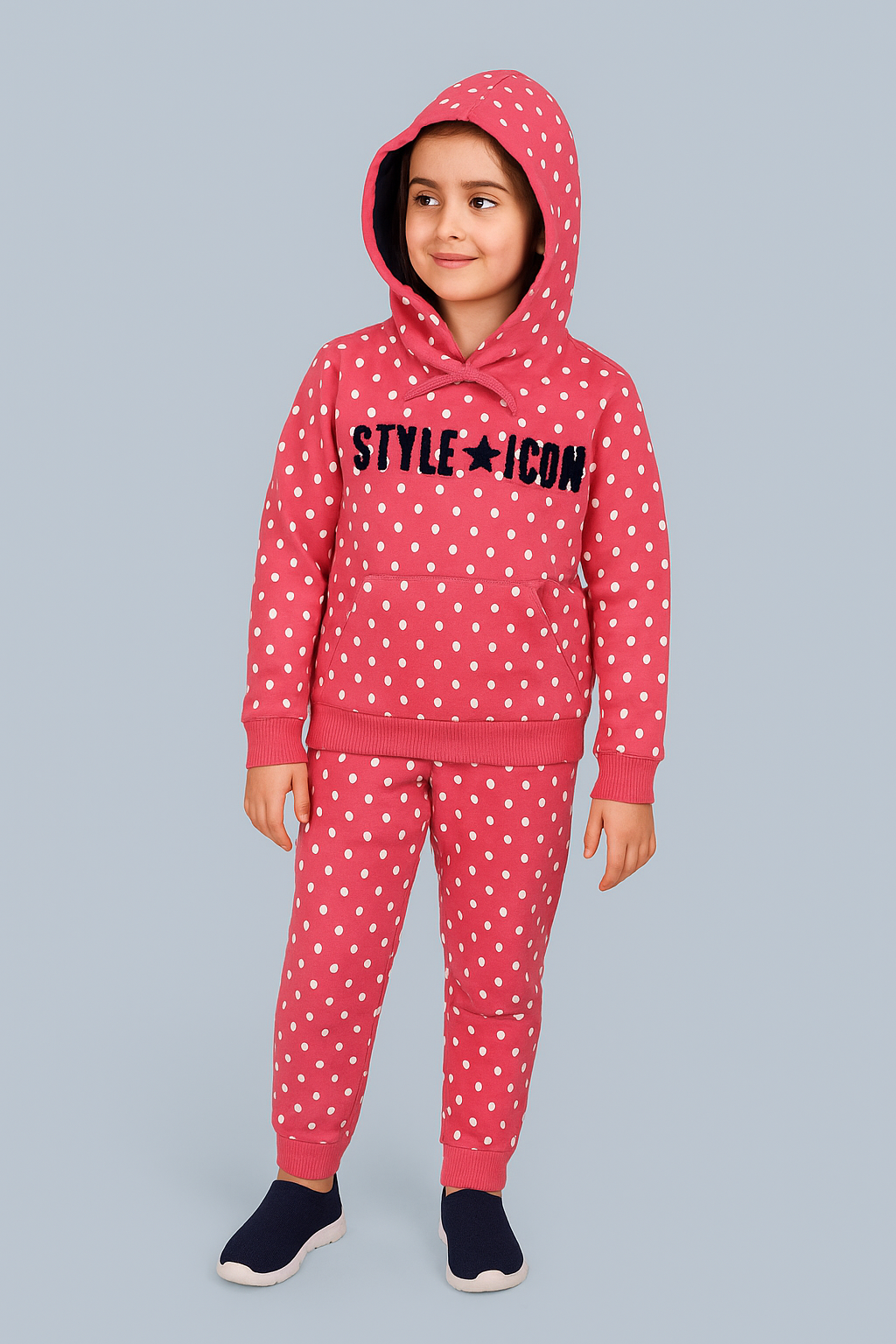 Polka Printed Hoodie Sweatshirt and Printed Jogger set- Red