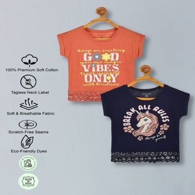 Girls Premium Cotton Crop Top With Lace Border Pack of 2