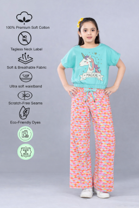 Girls Premium Cotton Crop Top with Elasticated waist  and Wide Leg Pant Set