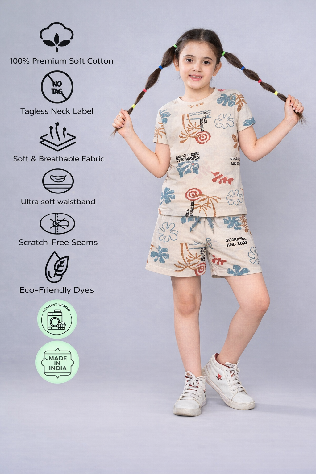 Girls Trendy Cotton Top & Shorts Co-ord Set