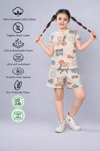 Girls Trendy Cotton Top & Shorts Co-ord Set