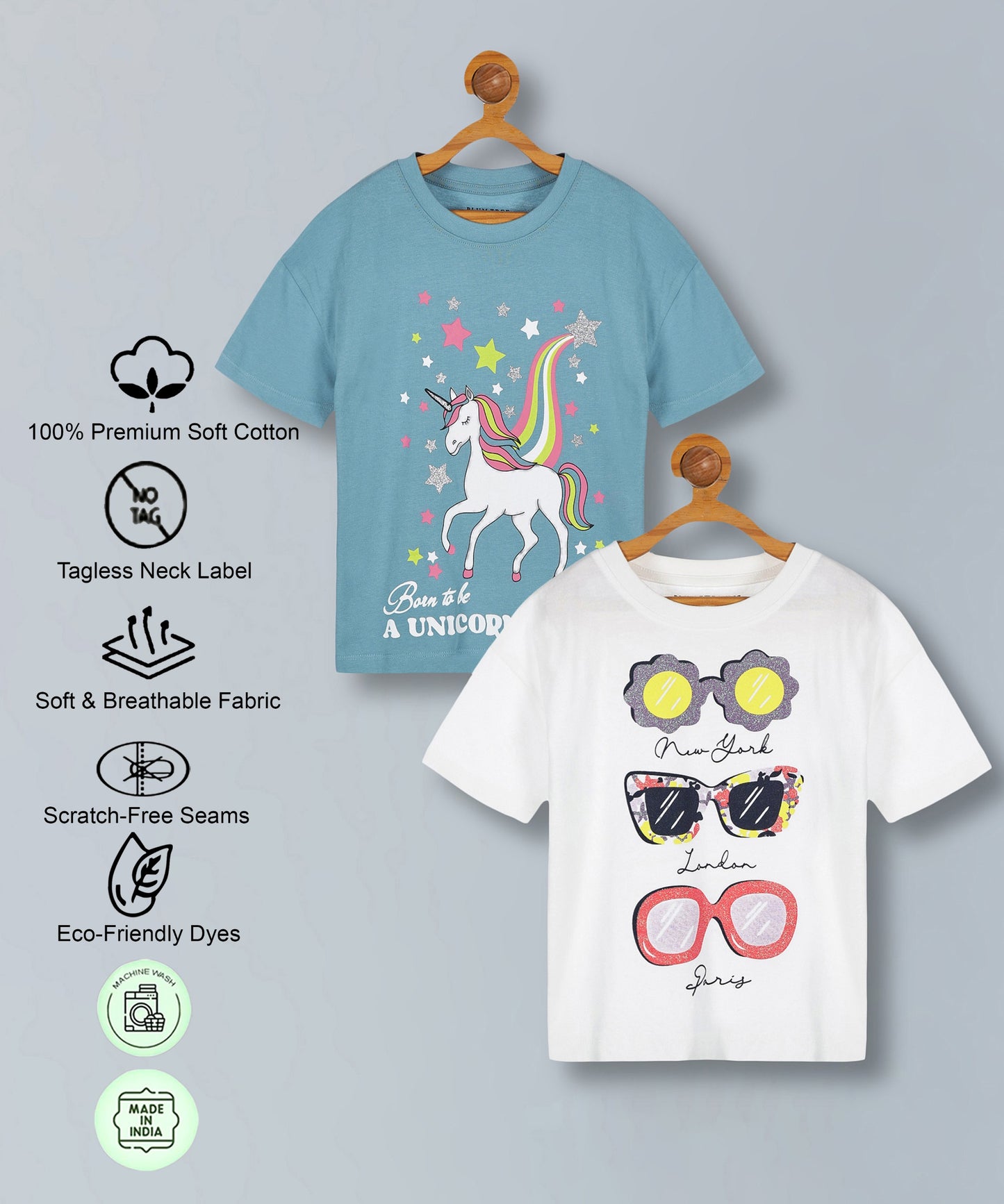Girls  Premium Cotton  Printed Oversized T-shirt pack of  2
