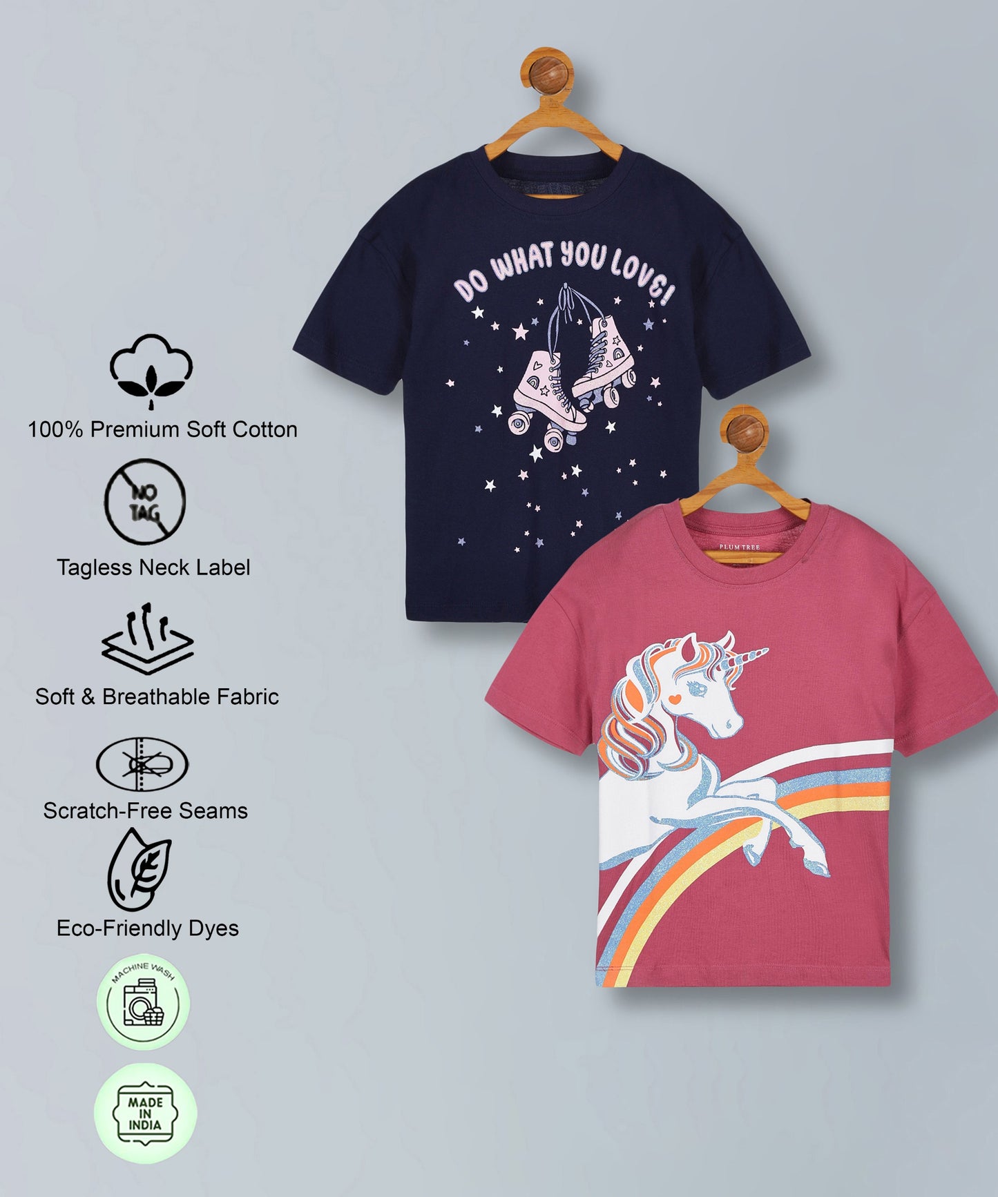 Girls  Premium Cotton  Printed Oversized T-shirt pack of  2