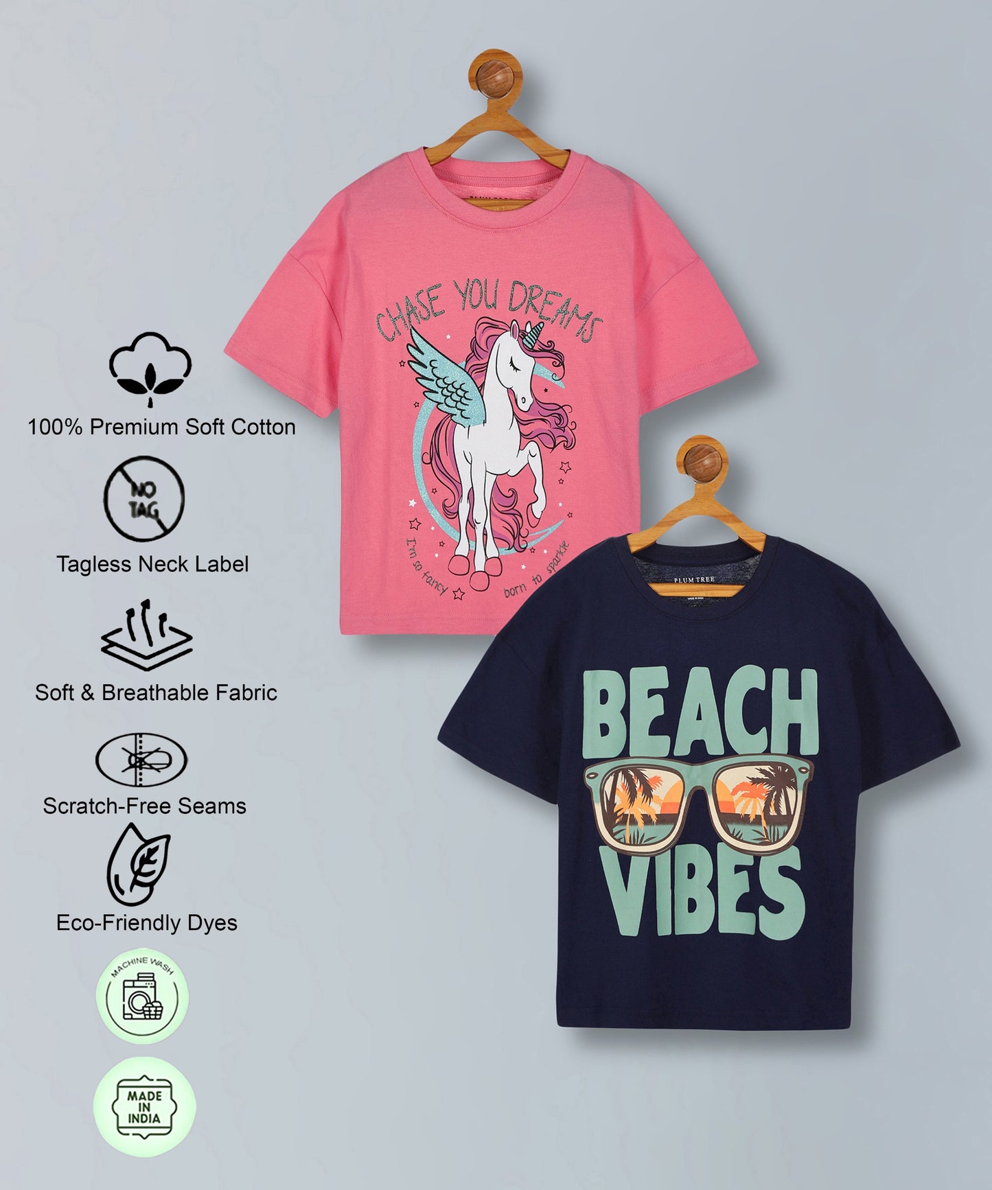 Girls  Premium Cotton  Printed Oversized T-shirt pack of  2