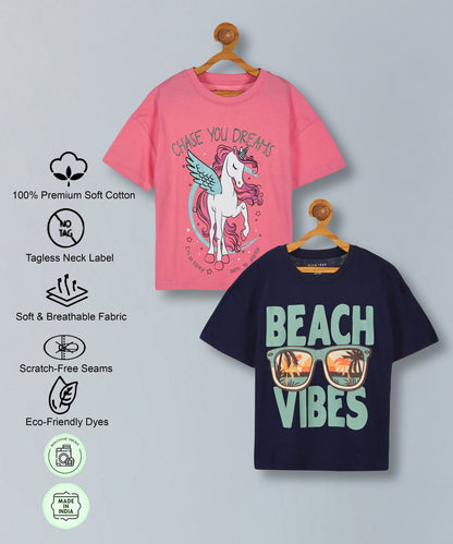 Girls  Premium Cotton  Printed Oversized T-shirt pack of  2