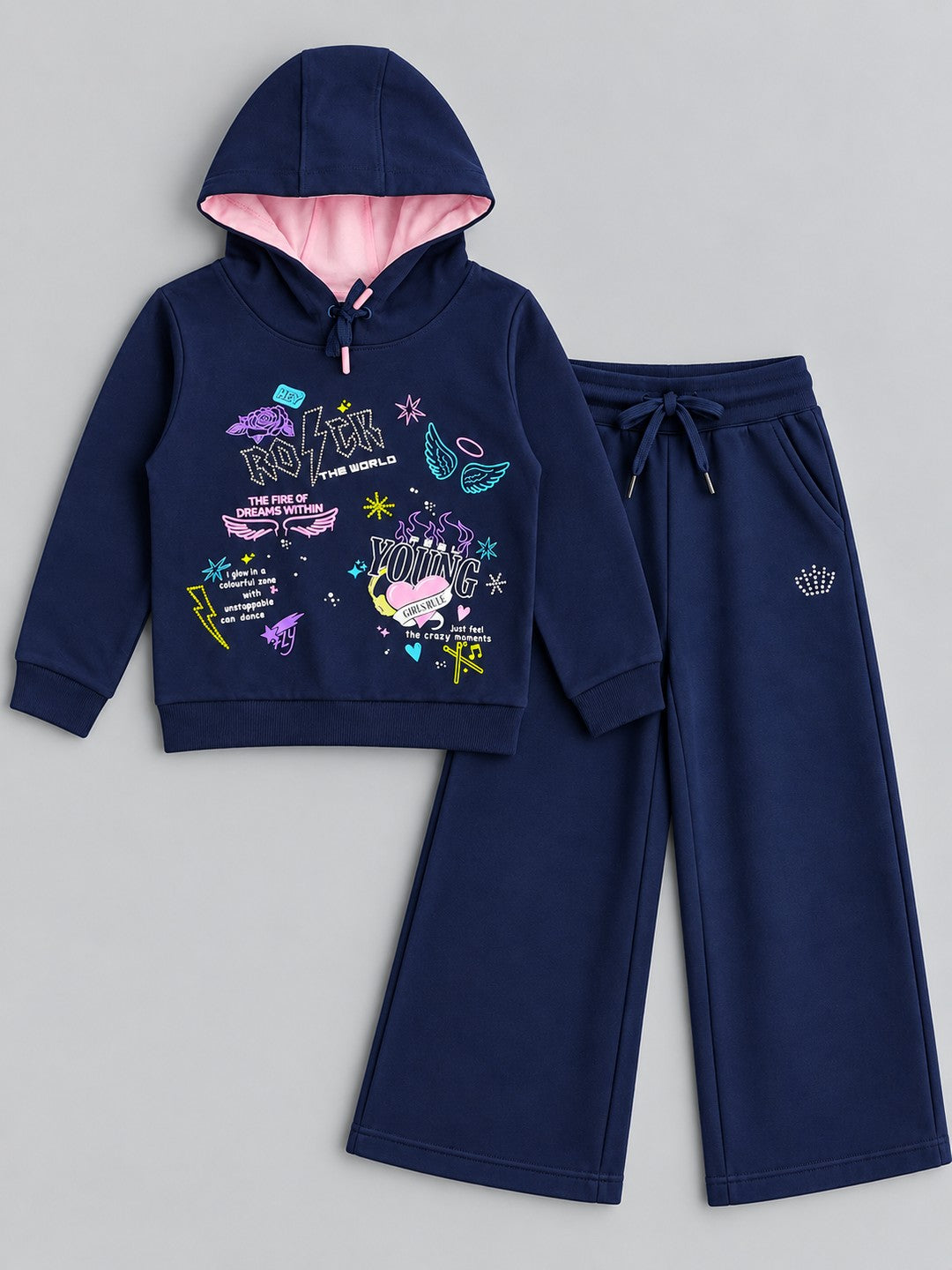 Girls Premium Soft Cotton Hooded Sweatshirt and Wide Leg Pant Set