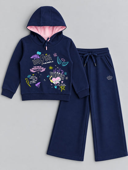 Girls Premium Soft Cotton Hooded Sweatshirt and Wide Leg Pant Set