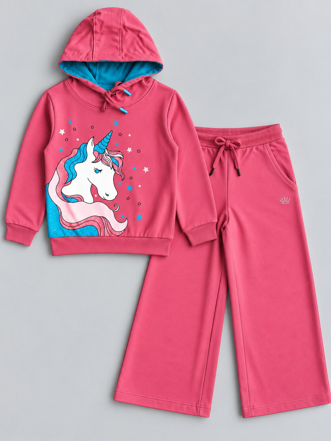 Girls Premium Soft Cotton Hooded Sweatshirt and Wide Leg Pant Set