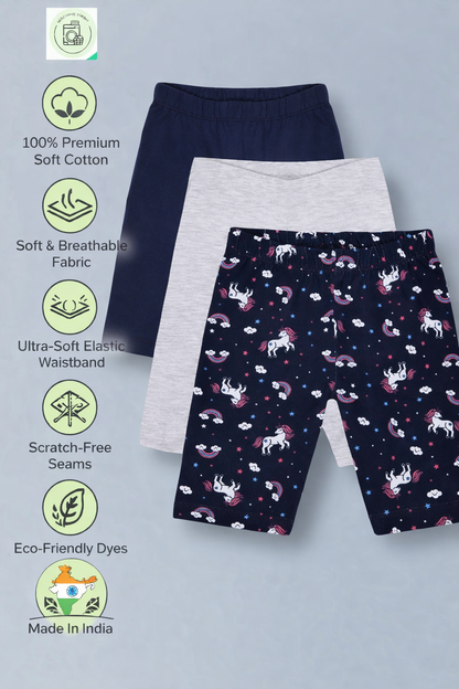 Girls Cotton Lycra Stretch Cycling Shorts Pack of 3