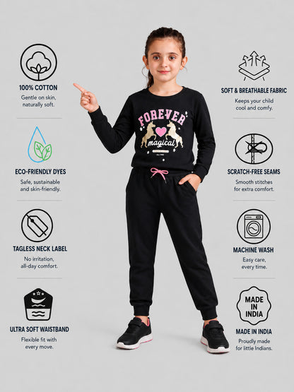 Girls Premium Soft Cotton Full sleeve T-shirt and jogger pant clothing set