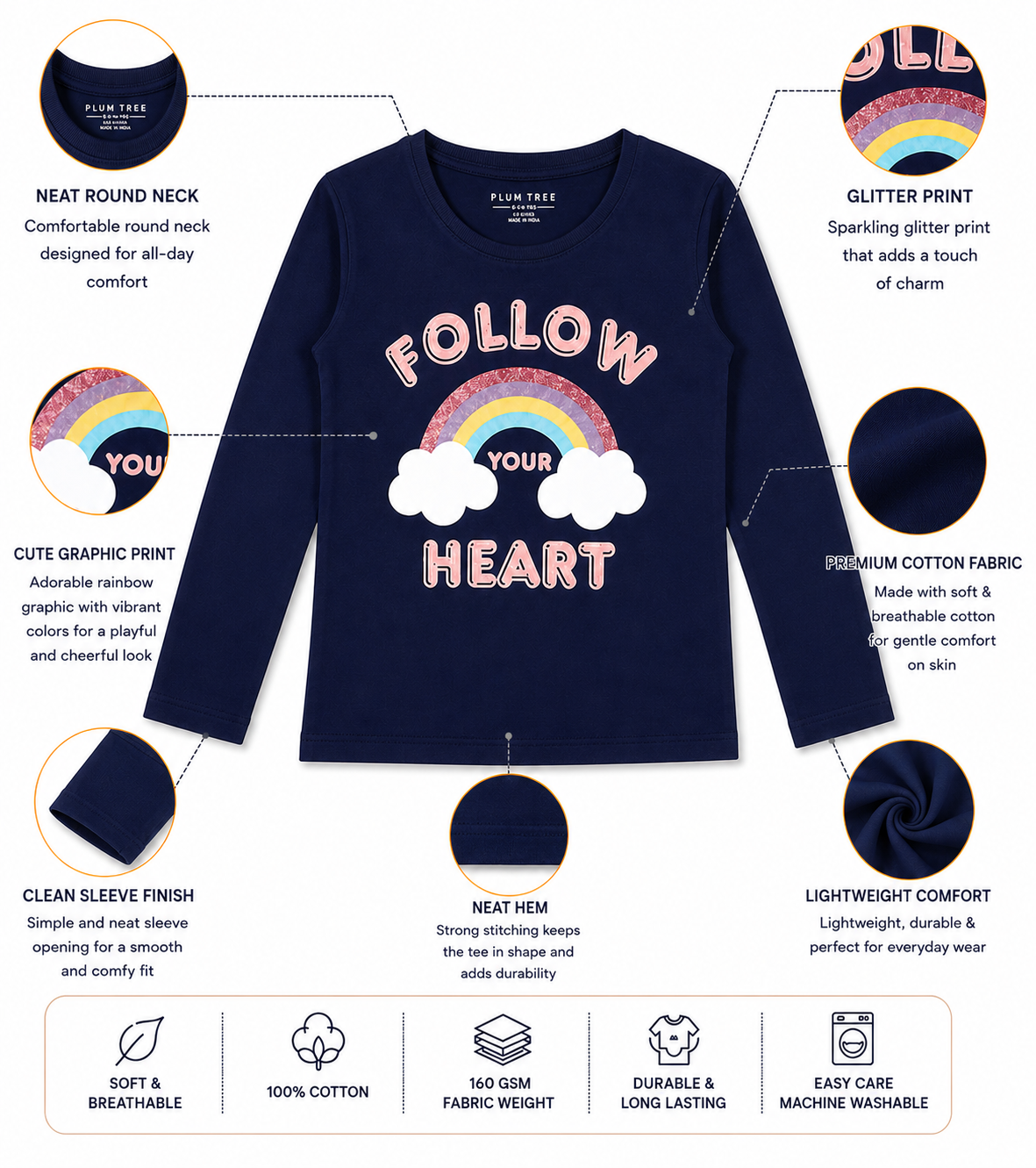 Girls Premium Soft cotton full sleeve Round Neck T-shirts pack of 2 set