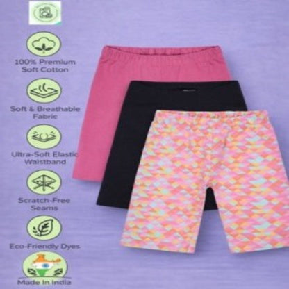Girls Cotton Lycra Stretch Cycling Shorts Pack of 3