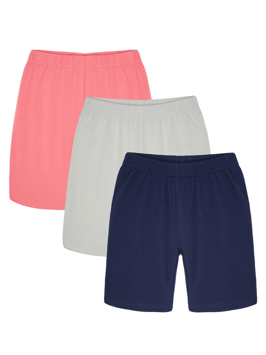 Girls  Set of 3 soft lycra cotton Cycling Shorts-WHITE NAVY