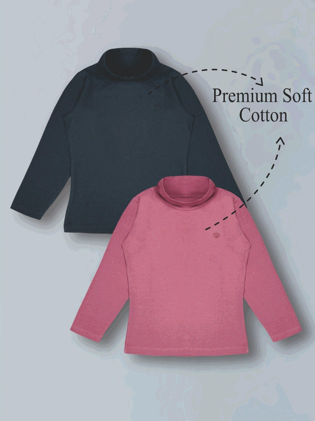 Girls Premium Soft cotton Full sleeve high neck T-shirts pack of 2 set