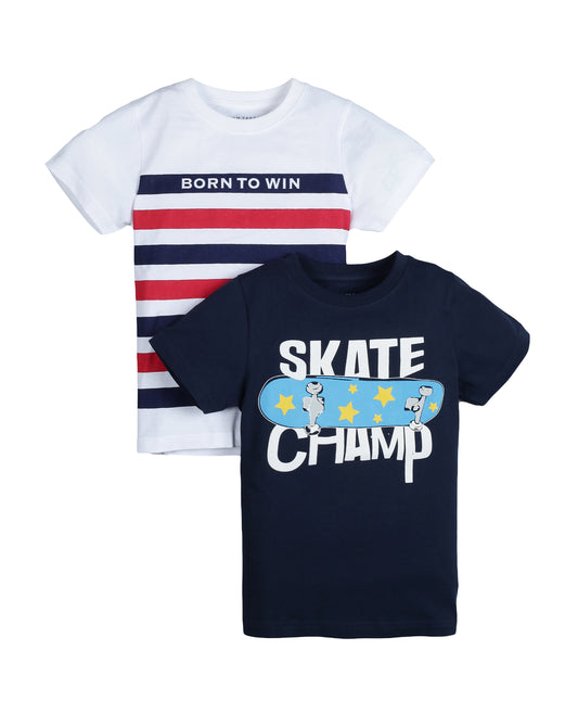 Plum Tree Boys Half Sleeve Skate Champ Print T-shirt( Pack of 2)