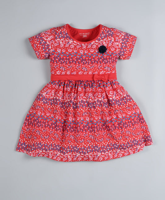 Plum Tree Girls floral printed Dress-RED