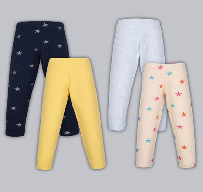 All Over Printed and solid Leggings( Pack of 4) - Multi Color