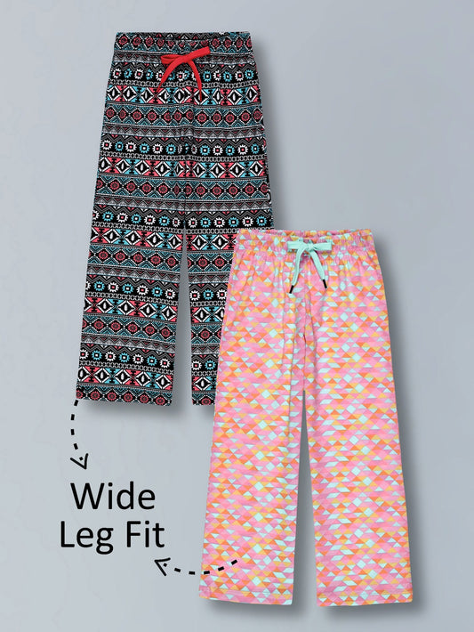 Girls Premium Cotton Printed Wide Leg Pant pack of 2