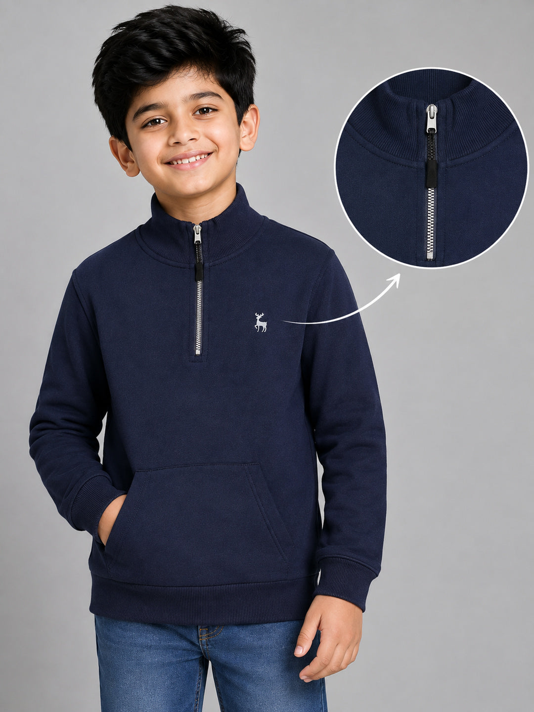 Boys Premium Soft cotton full sleeve Hi-Neck Half Zipper Sweatshirt