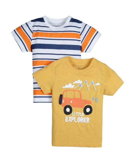 Plum Tree Boys Half Sleeve Little Explorer Print T-shirt( Pack of 2)