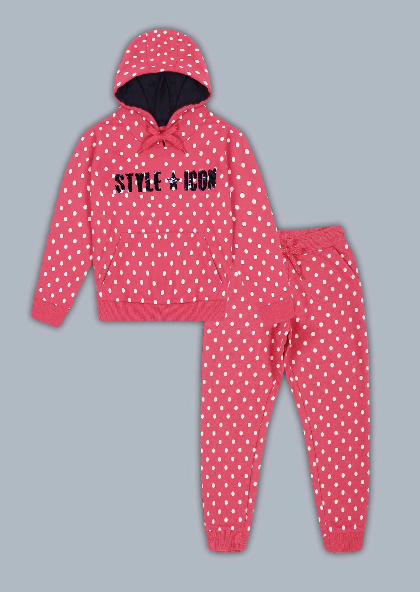 Polka Printed Hoodie Sweatshirt and Printed Jogger set- Red