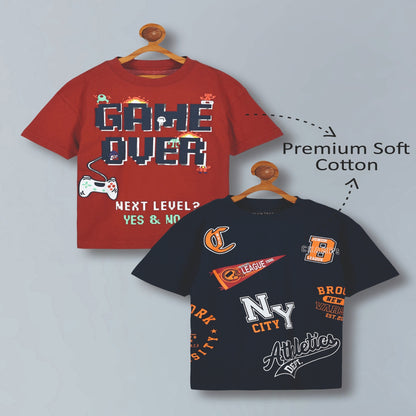 Boys Premium Cotton  Printed Oversized T-shirt pack of  2
