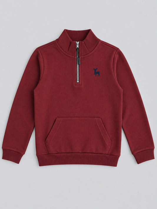 Boys Premium Soft Cotton Full Sleeve Half Zipper Hi-Neck Sweatshirt