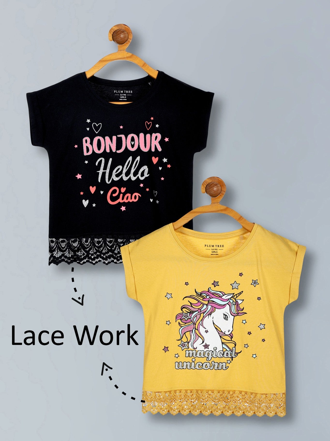 Girls Premium Cotton Crop Top With Lace Border Pack of 2