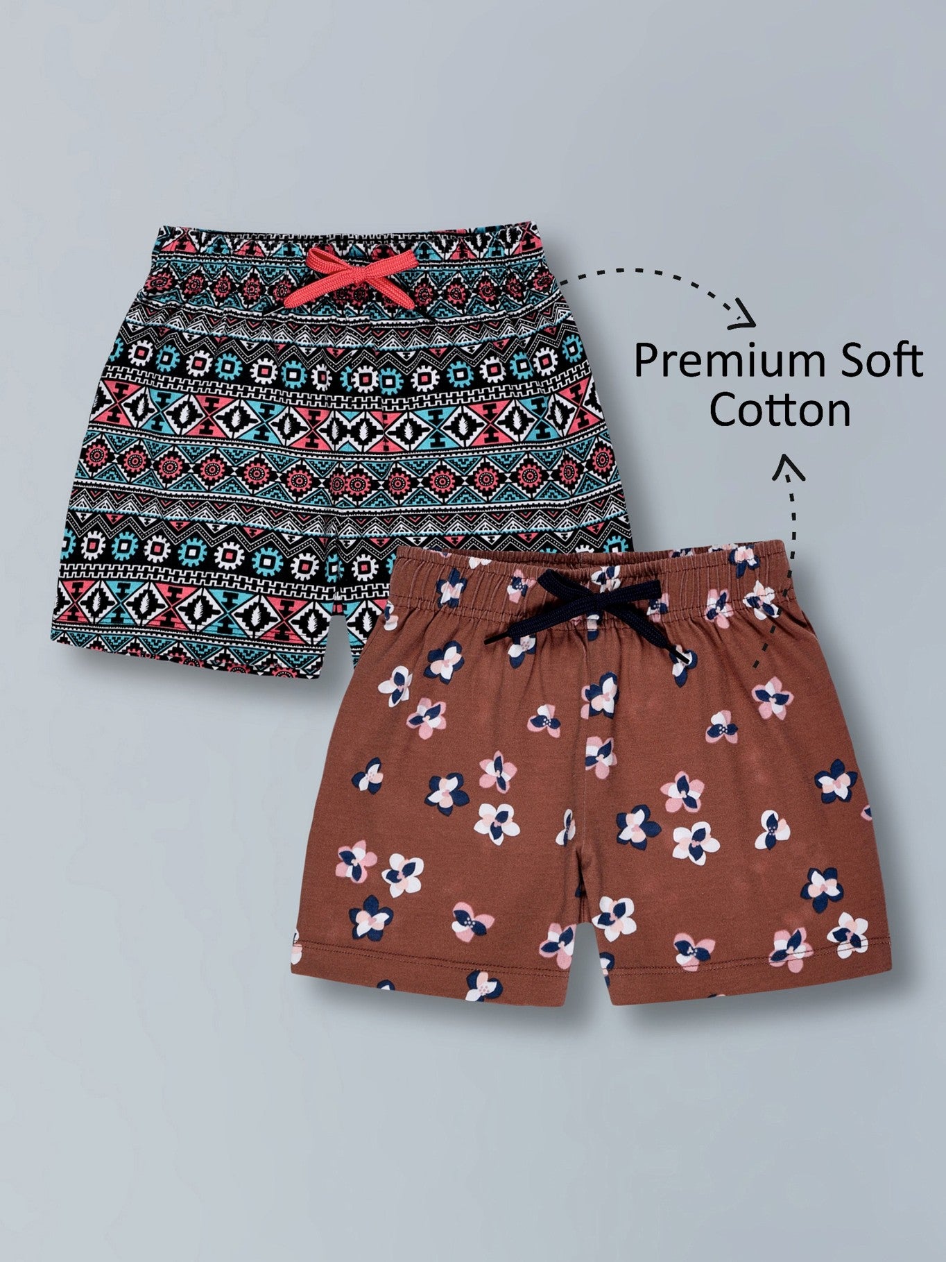 Girls Premium Cotton Printed Knit Shorts Pack Of 2