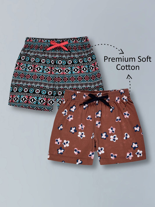 Girls Premium Cotton Printed Knit Shorts Pack Of 2