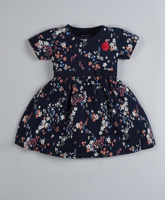 Plum Tree Girls floral printed Dress-NAVY