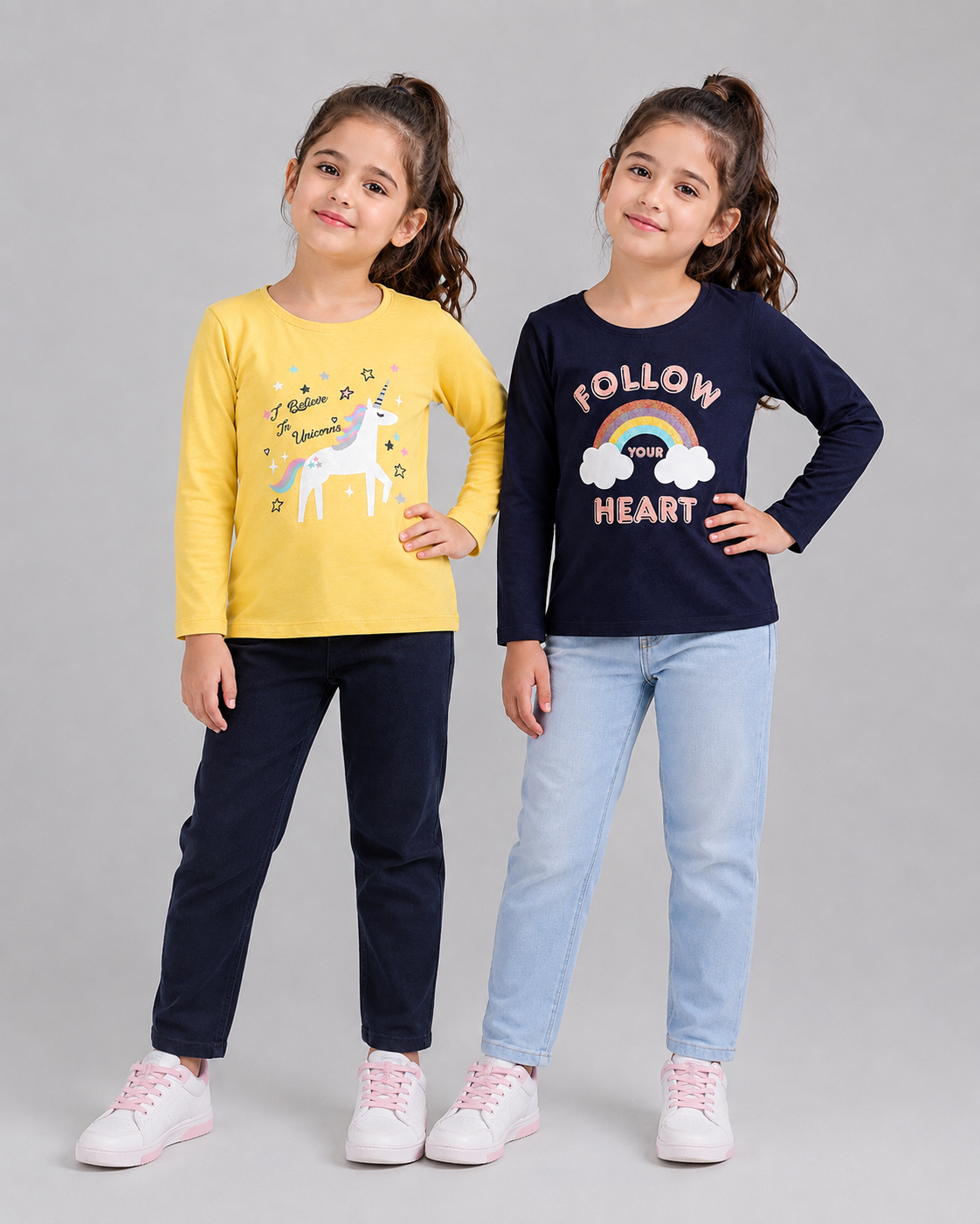 Girls Premium Soft cotton full sleeve Round Neck T-shirts pack of 2 set