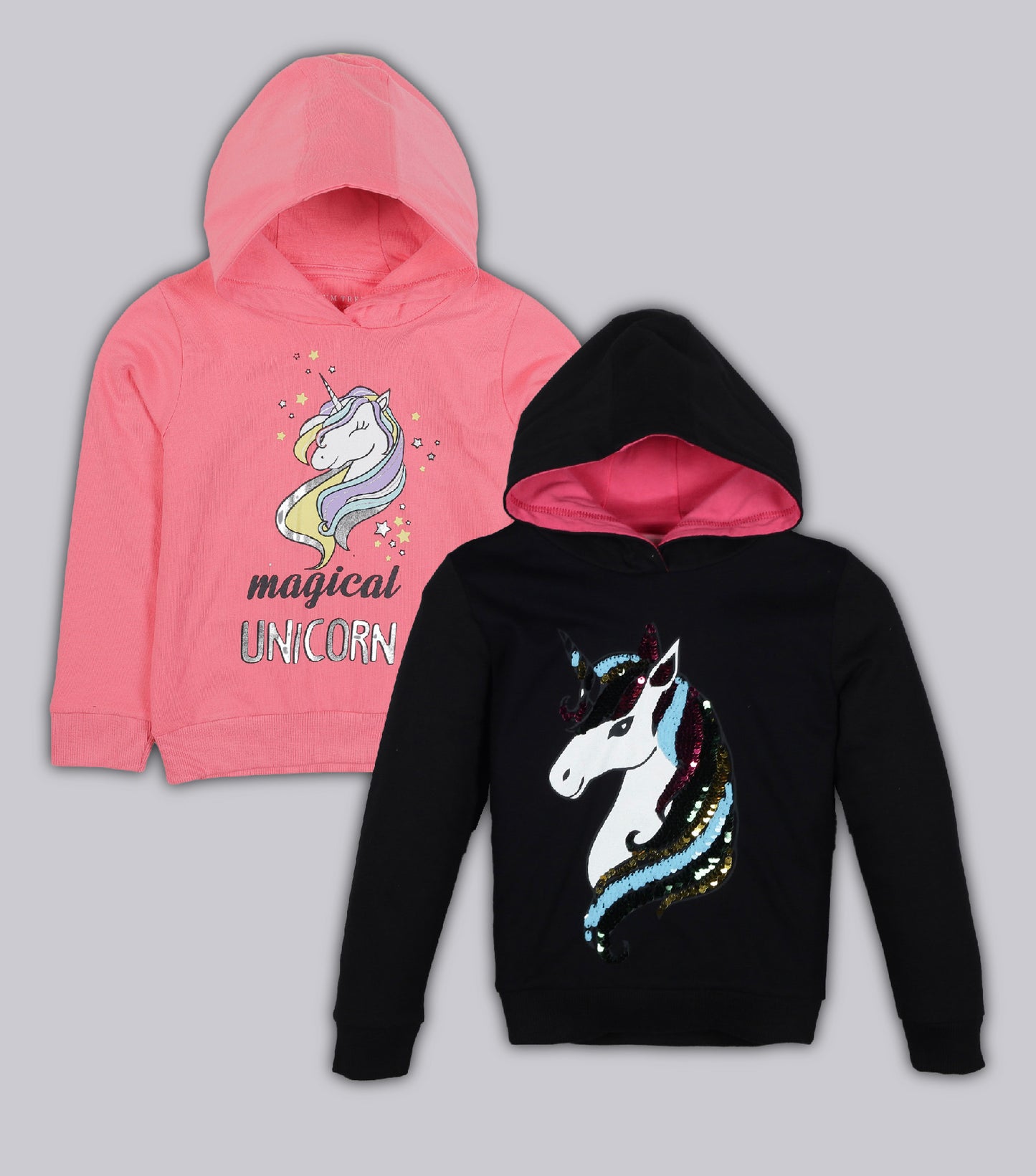 Reversible Sequins Printed Hoodie Sweatshirt pack of 2- Black and Pink