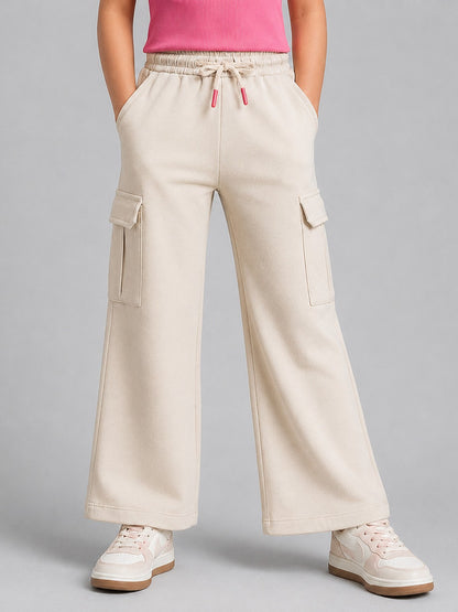 Girls Velour Wide Leg Cargo Pocket Pants