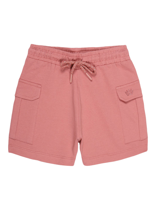 Girls Pure Cotton knit Printed Cargo Shorts -DUSTY PINK